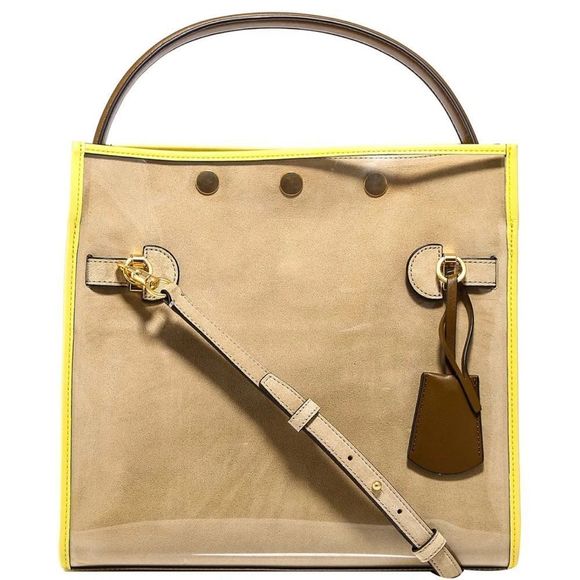TORY BURCH LEE Radziwill Double Bag in Cream and Yellow with Rain Cover - Picture 2 of 12